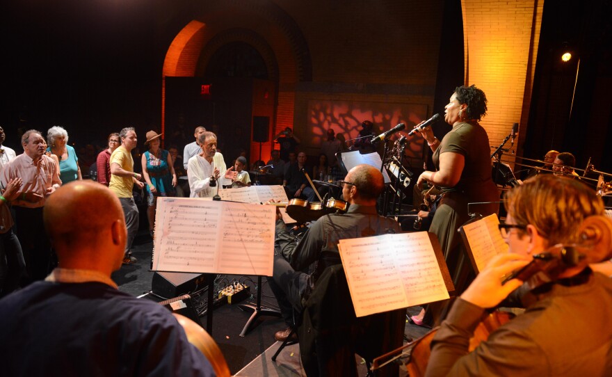 Henry Threadgill conducts vocalist Fay Victor and the Society Situation Dance Band.