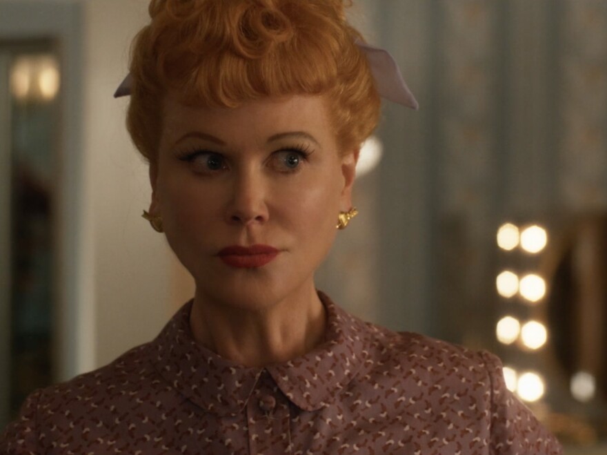 In the new film <strong><em></em></strong><em>Being the Ricardos, </em>Nicole Kidman portrays comedian and actress Lucille Ball and Ball's character Lucy from the hit sitcom <em>I Love Lucy.</em>