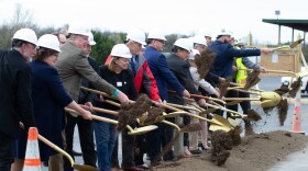 Elected officials toss ceremonial dirt at the site of the future Augusta County Courthouse.