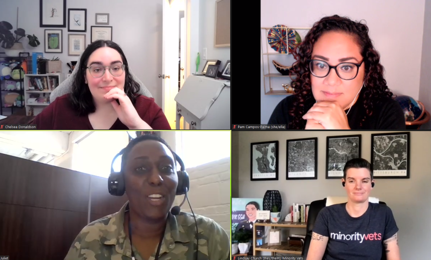 Chelsea Donaldson of the Connecticut Veterans Legal Center moderated a panel discussion on gender and gender expression in the military with veterans Pam Campos-Palma, Lindsay Church and Juliet Taylor.