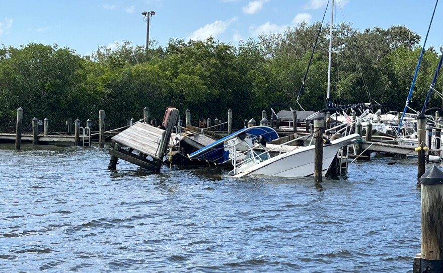 The after-effects of Hurricane Helene in Safety Harbor, including the pier at Safety Harbor Waterfront Park, which was destroyed.