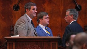 From left, S.C. House Speaker Murrell Smith, R-Sumter; state Rep. Brandon Newton, R-Lancaster; and House Majority Leader Davey Hiott, R-Pickens, at the South Carolina Statehouse on Feb. 18, 2025.
