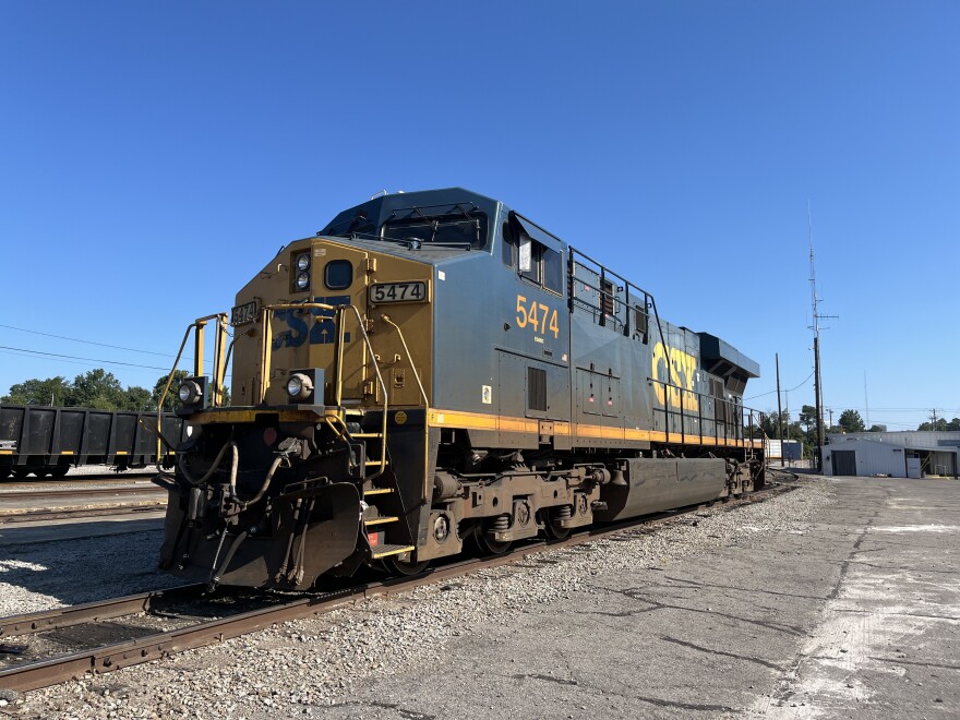 A CSX locomotive at the Cayce railyard