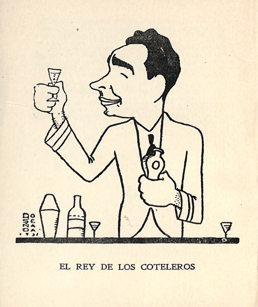 Illustration of Constantino Ribalaigua from a 1939 version of his book, <em>Cocktails: La Bar Florida.</em>