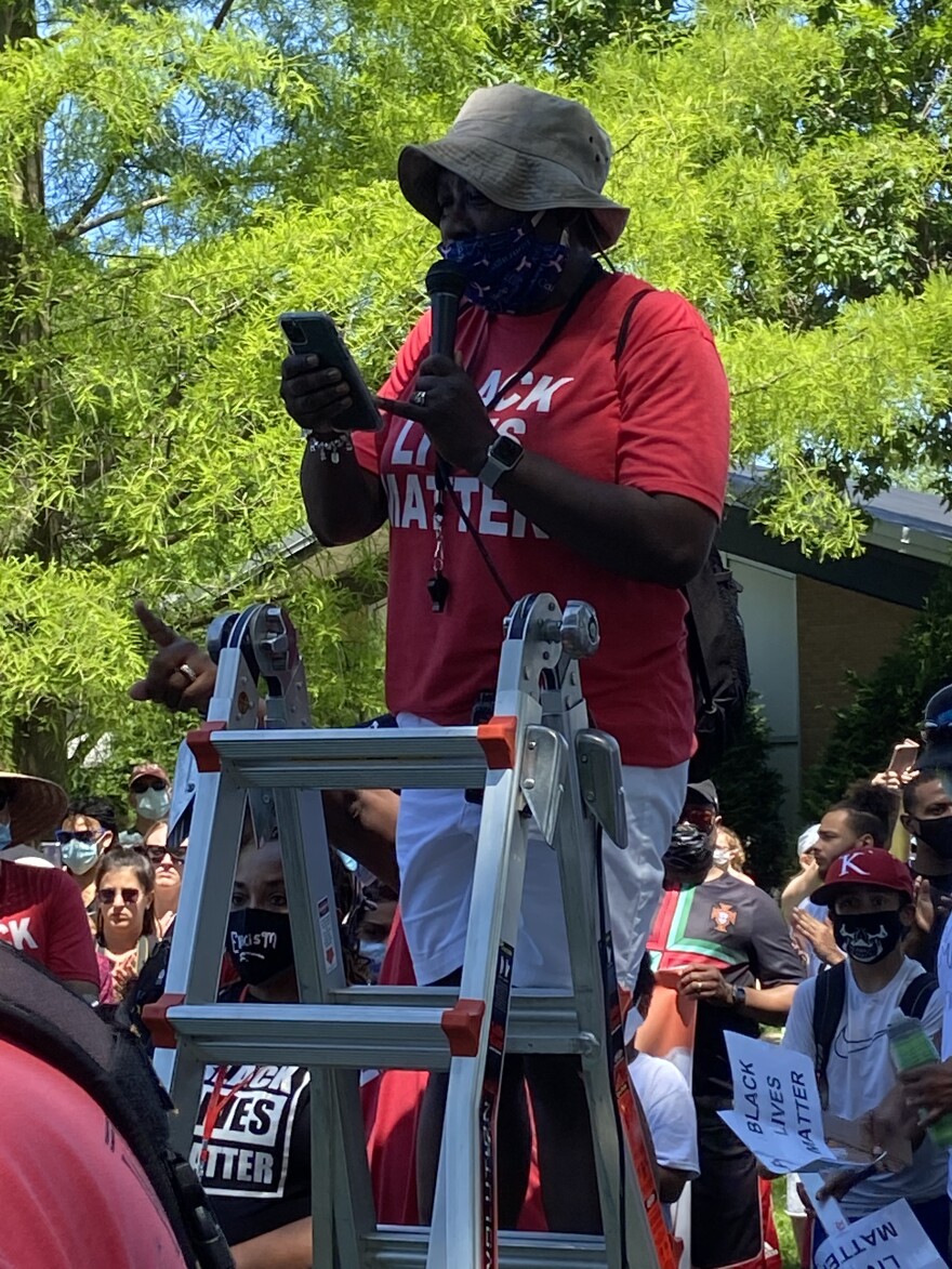 Before the Kirkwood march started, Roberta McWoods read off a list of about 20 names of black people who were killed by police within recent years. She told the crowd of protesters that they are not only marching for George Floyd but for the countless oth