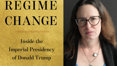 The cover of "Regime Change" beside co-author Maggie Haberman. (Courtesy) 