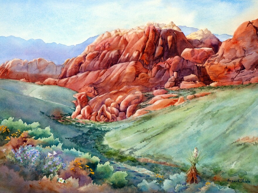 The National Parks Arts Foundation is not the only group to have an artist-in-residence program. The federal Bureau of Land Management also has a program — and it has produced works like this one, Susan Thiele's "Calico Springtime," painted in Red Rock Canyon, Nev.