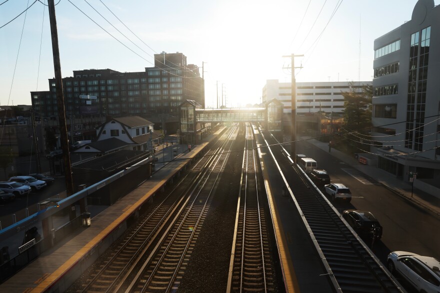 Tracks are empty at Mineola train station as Long Island Rail Road workers enter the third day of their strike, Monday, May 18, 2026, in Mineola, N.Y. (AP Photo/Heather Khalifa)