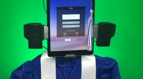 Linda Williams made commencement caps and gowns for the robots of her remote event planning business to wear during graduation ceremonies not held in person.