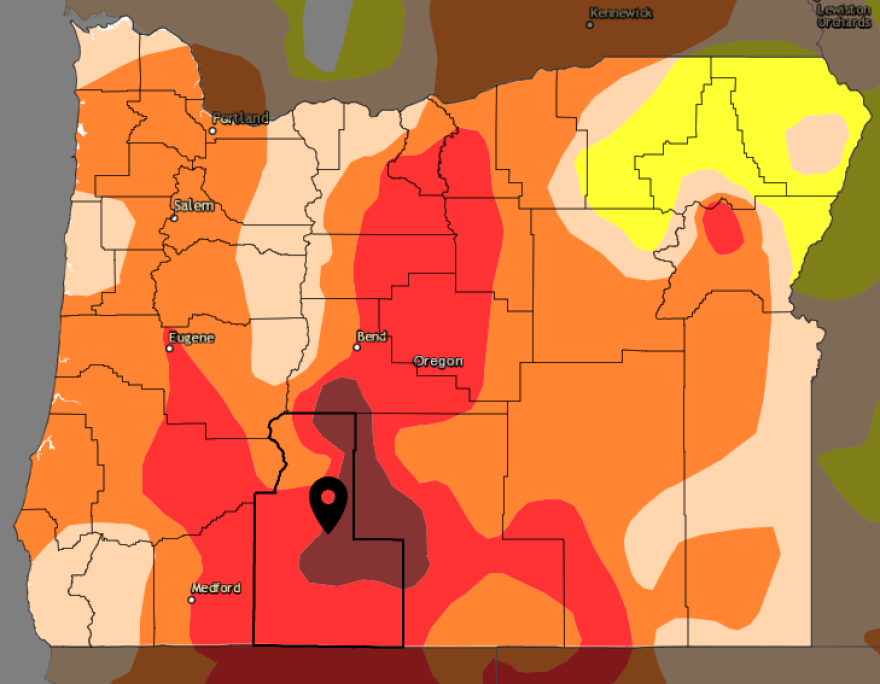 A map from drought.gov shows that parts of Klamath County are in the highest level of "exceptional" drought.