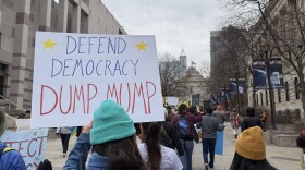 A rally against President Trump near the North Carolina State Capitol on Feb. 5, 2025.