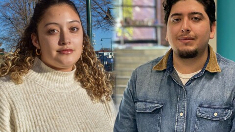 A young Latina woman and a young Latino man appear side by side in an edited photo.