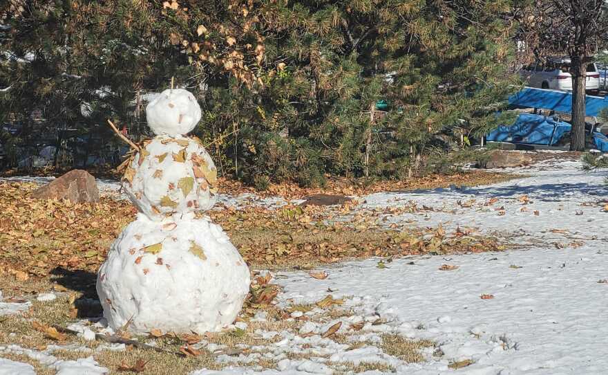 Snowman built by student on the campus of the University of New Mexico.
