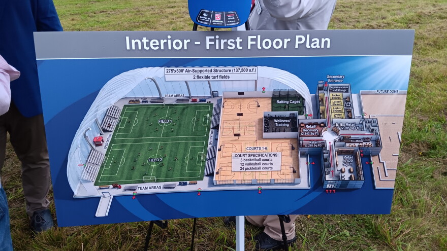 A rendering of the first phase of a planned 331,000-square-foot sports and entertainment complex to be built off Maple Road in Amherst. A groundbreaking for the $50 million project was held Monday, August 31, 2026.