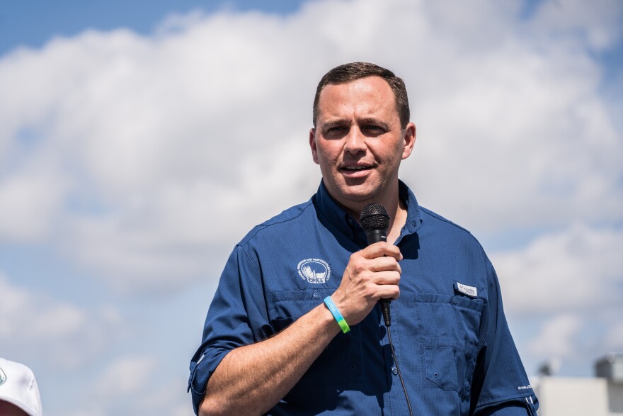 Coastal Protection and Restoration Authority Board Chairman Chip Kline speaks at the Bayou Chene Floodgate ceremony in April 2022.