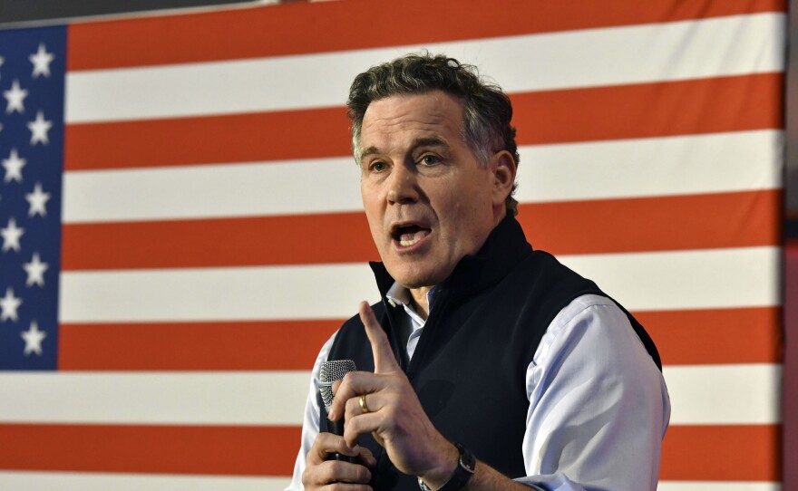 David McCormick, the Republican nominee for U.S. Senate in Pennsylvania, speaks at a campaign event at the Beerded Goat Brewing Co., April 25, 2024, in Harrisburg, Pa.