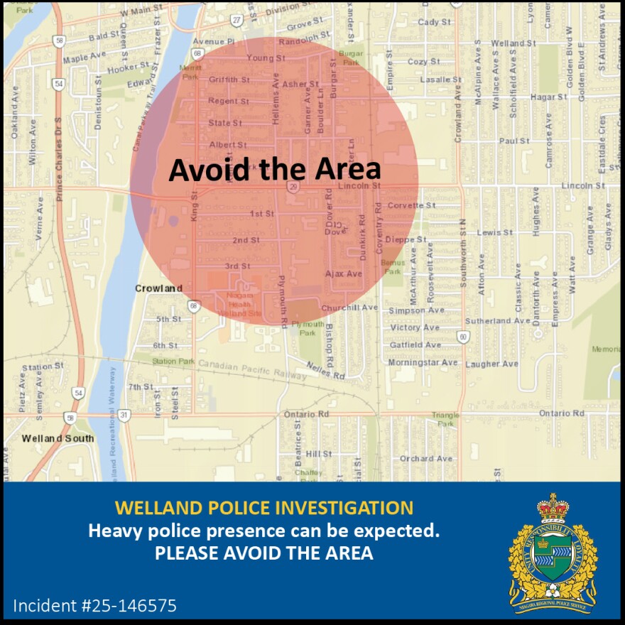 Niagara Regional Police posted this map image with neighborhoods to avoid as they continued to investigate a shooting which left an officer injured.