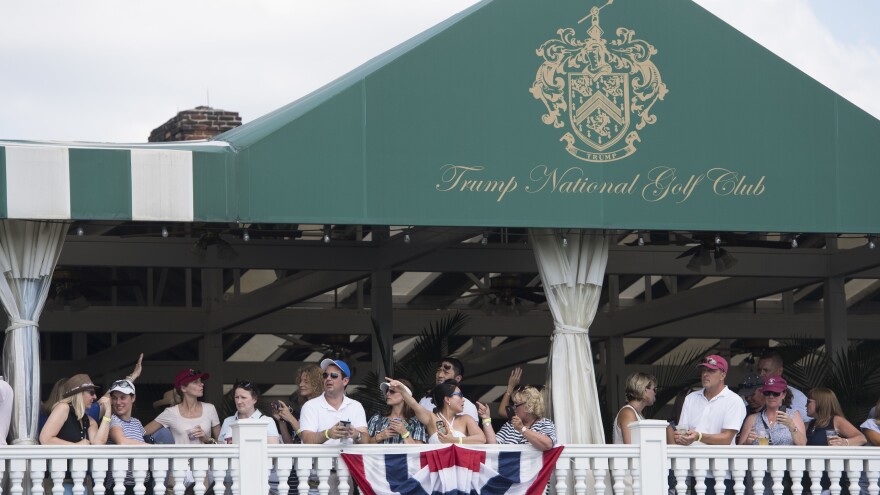 People attend the 72nd U.S. Women's Open Golf Championship at Trump National Golf Course in Bedminster, N.J., in July. President Trump mentioned the golf course during a speech before South Korea's National Assembly.