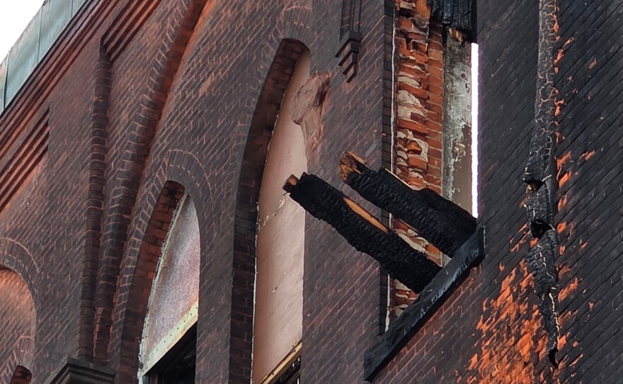 Damage and debris is seen outside the St. Ann's School, which sustained extensive fire damage on Jan. 16, 2026.