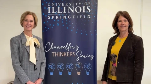 UIS Chancellor Janet Gooch (left) and former Congresswoman Cheri Bustos