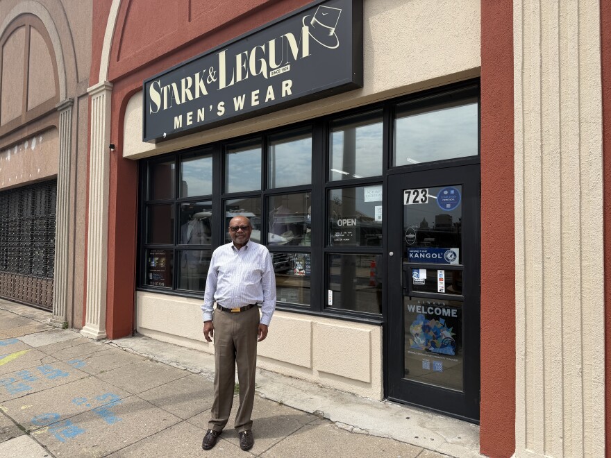 Michael Benton, owner of Stark and Legum, stands outside his storefront on Granby Street in Norfolk. Benton says a new city grant program is only a temporary fix for NEON District businesses.