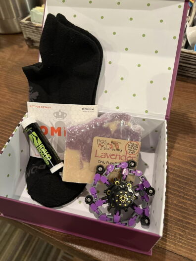 One of the boxes from the Gr8ter Sock Project.