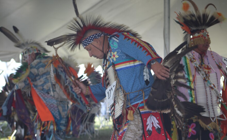 Dancers during the Men's Traditional special at the 18th Annual Sanford Powwow.