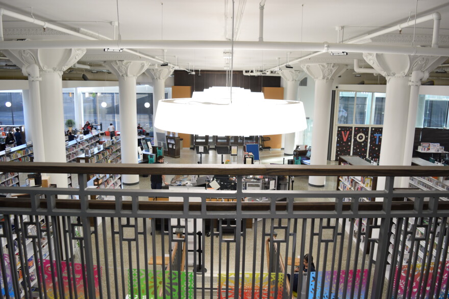 The interior of the Mitchell Street Library as seen from the mezzanine.