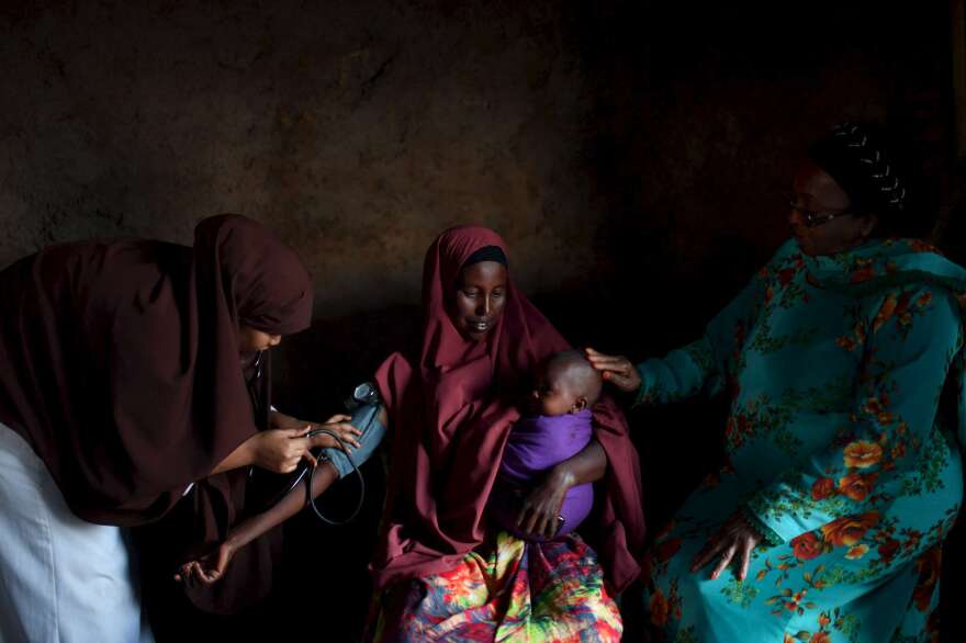 "This is part of Dr. Edna Ismail's team doing outreach in a remote village in Somaliland," Lynsey Addario says. "They do a similar thing like in Afghanistan, where they make an announcement for any pregnant and lactating women to come for a prenatal check. That's essentially the only way women can get care unless they walk or are able to get transport to the nearest hospital or clinic."