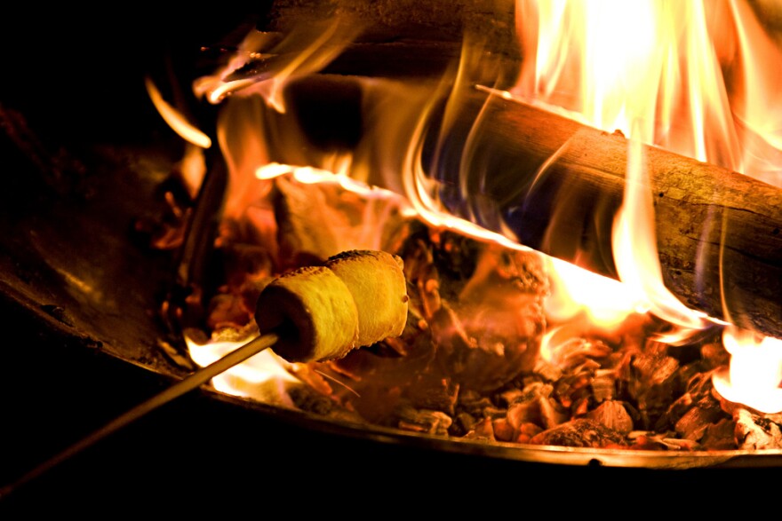 A campfire and roasted marshmallows.