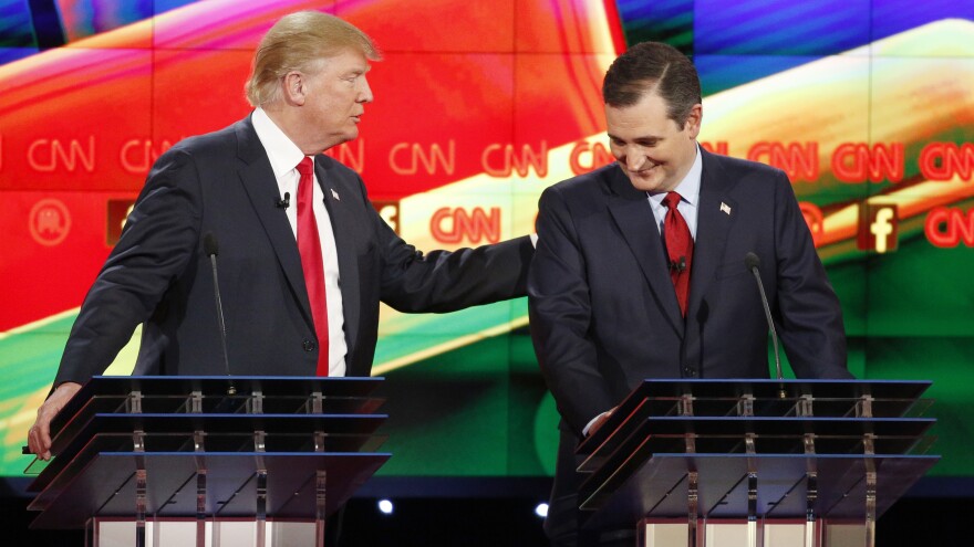 Donald Trump (left) and Ted Cruz joke about Trump's comments that Cruz was a "maniac" and didn't have the right temperament to be president. They played nice then, but will they again?