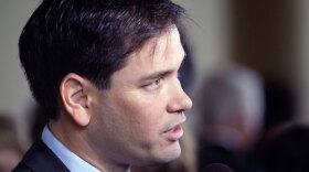 Republican U.S. Senate candidate Marco Rubio is interviewed after a speech in Coral Gables, Fla., in December 2009. A new poll shows Rubio in a virtual dead heat in the race against Florida Gov. Charlie Crist.