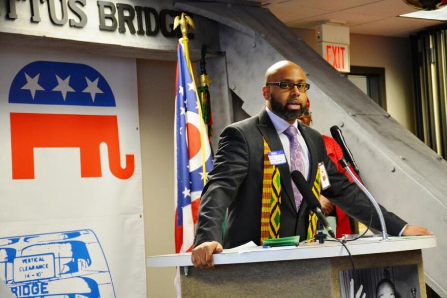 The Ohio GOP's Brian Barnes speaks at a Martin Luther King Day celebration in Cleveland. (Nick Castele / ideastream)