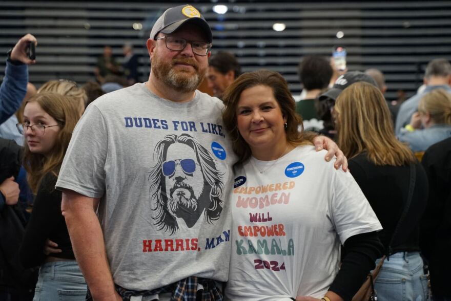 Michael and Jennifer Rossi of Allison Park came to watch former president Barack Obama speak in Pittsburgh this month. Michael used to be a fiscally conservative Republican but switched parties because of what he called the "hate and division" of Donald Trump.