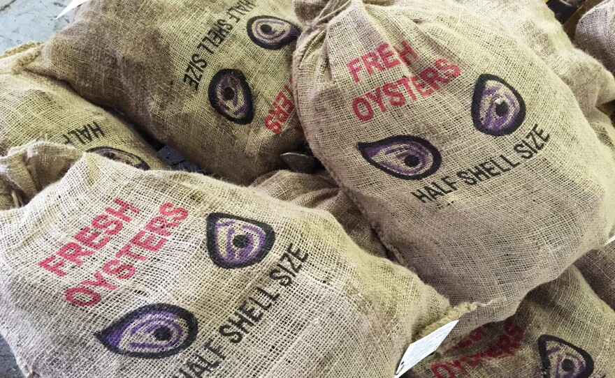 Oysters await shipment in the P+J Oyster Co. chill room.
