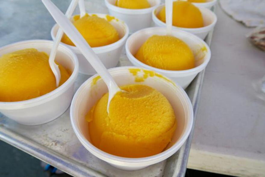 Mango freeze is a sweet, cool classic at Jazz Fest.