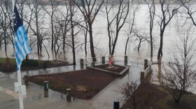 The Ohio River creeps into Sawyer Point Tuesday morning.