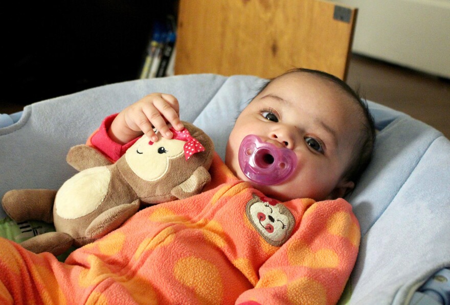 Valencia Shepherd (shown here at 3 months) is now 6 months old — healthy and safely weaned from opioids. Her mom has been clean of the drugs for nine months.
