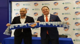 New FC Cincinnati General Manager Gerard Nijkamp (left) meets the media during his introduction on May 30, 2019.