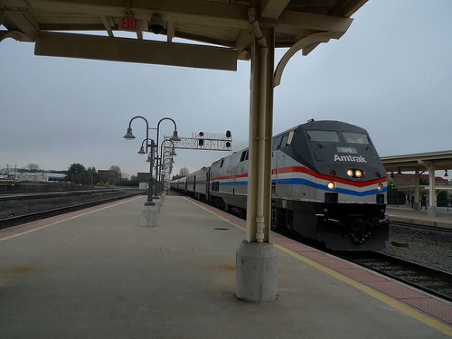 An Amtrak train arrives in Greensboro