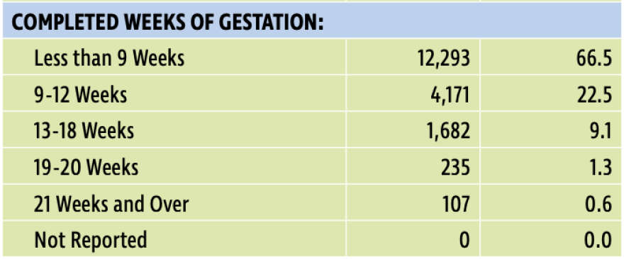 Points of pregnancy in which abortions were performed in 2022