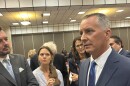 David Jolly, Florida Democratic gubernatorial candidate, taking questions in a press gaggle after speaking at the Capital Tiger Bay Club in Tallahassee on Thursday, Sept. 18, 2025.