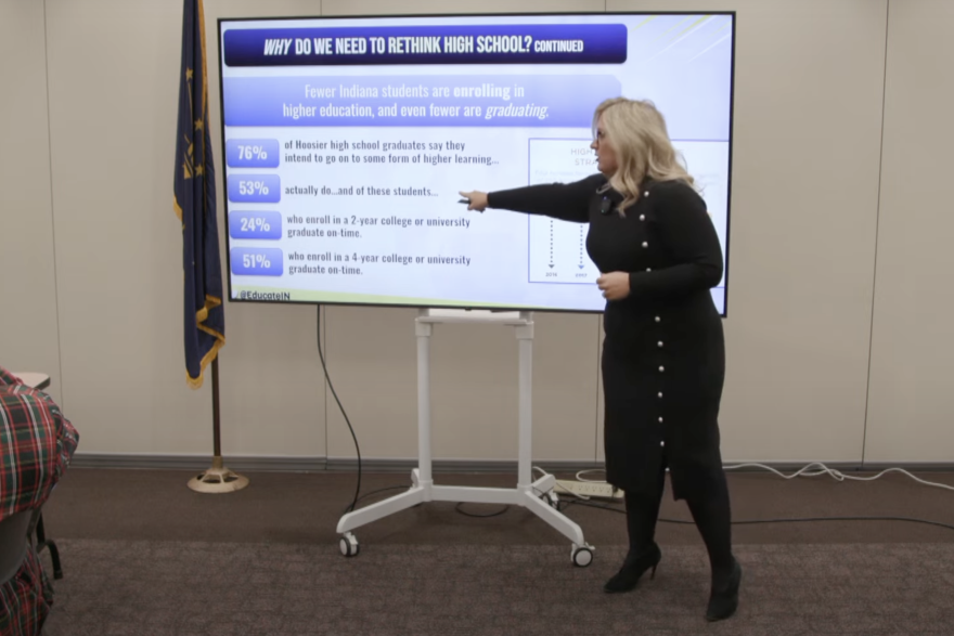 Indiana Secretary of Education Katie Jenner gave an overview of the state's new high school diploma Wednesday at the State Board of Education meeting.