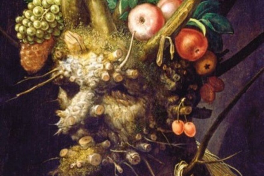 Cropped segment of the painting Four Seasons in One Head by Giuseppe Arcimboldo.