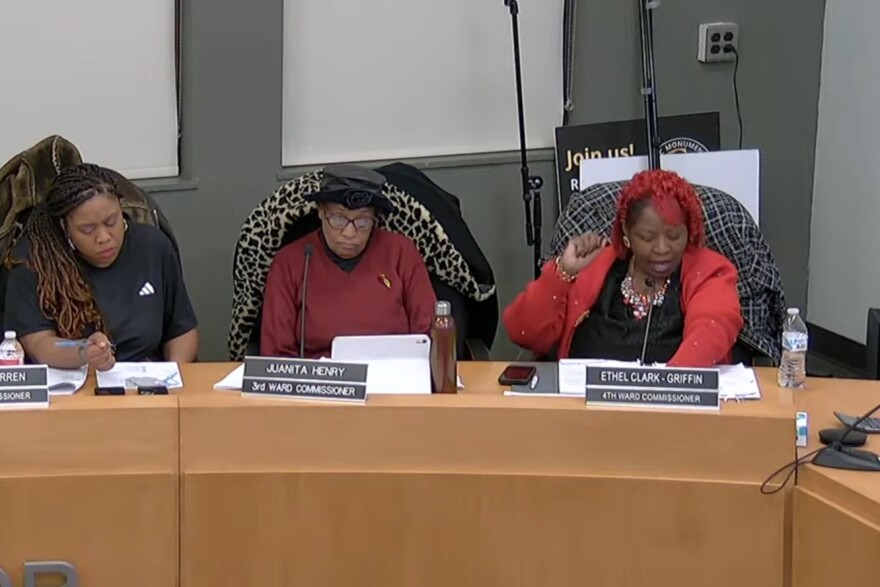 Benton Harbor Commissioner Ethel Clark-Griffin speaks during a City Commission meeting, voicing concerns that zoning changes tied to the master plan could affect existing residents.