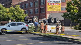 An SUV and a tanker truck carrying water collided on Broadway and Elm St. in downtown Buffalo Friday, September 18, 2026 shortly before 11:00 a.m.