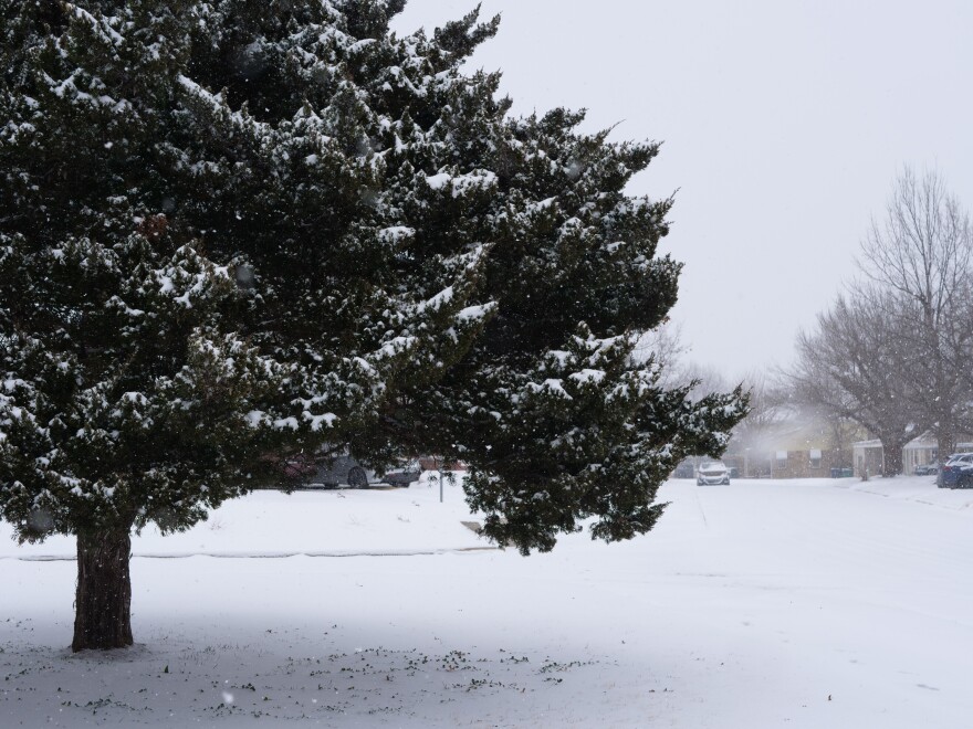 Snowfall on a residential street in Northwest Oklahoma City.