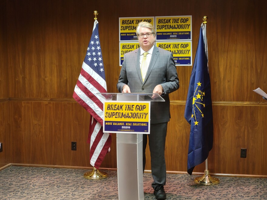 House Minority Leader Phil GiaQuinta speaks in Fort Wayne on breaking the state House Republican supermajority.