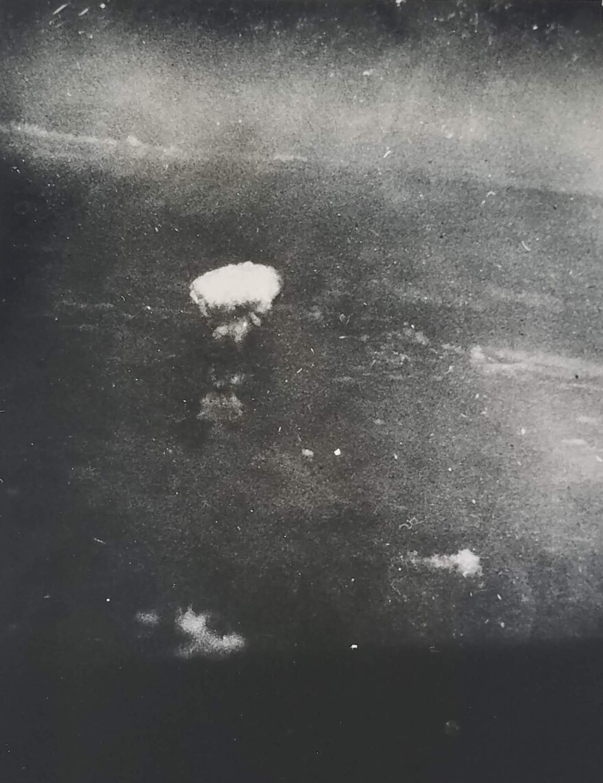 The atomic bomb explosion photographed from 30,000 feet over Hiroshima on Aug. 6, 1945.
