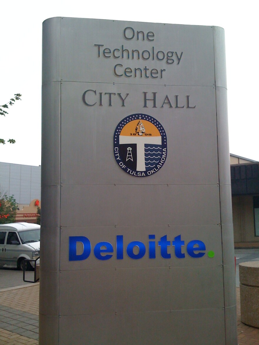 The sign in front of Tulsa's new City Hall